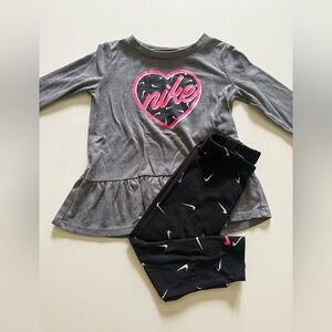 Nike Gray and Black Pajama Set with Heart Design